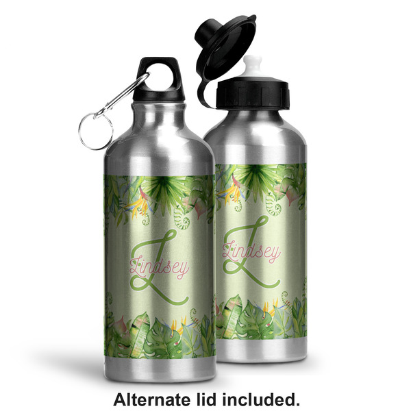 Tropical Leaves Border Aluminum Water Bottle - Alternate lid options