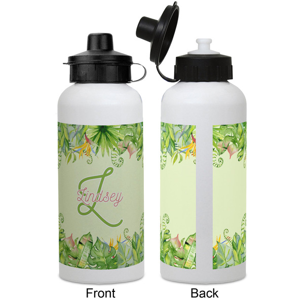 Tropical Leaves Border Aluminum Water Bottle - White APPROVAL