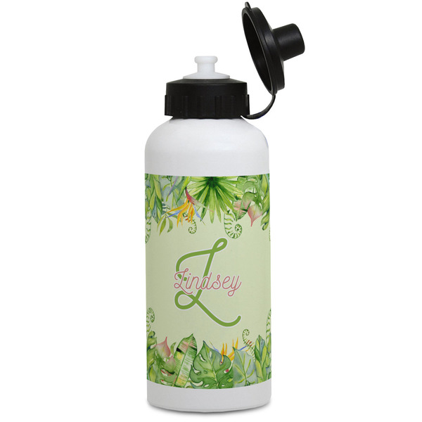 Custom Tropical Leaves Border Water Bottles - Aluminum - 20 oz - White (Personalized)