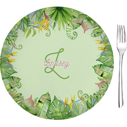 Tropical Leaves Border Glass Appetizer / Dessert Plate 8" (Personalized)