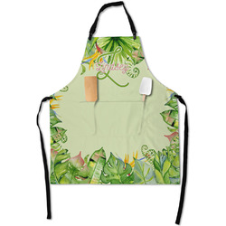 Tropical Leaves Border Apron With Pockets w/ Name and Initial