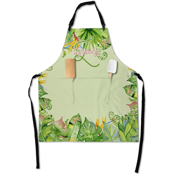 Custom Tropical Leaves Border Apron With Pockets w/ Name and Initial