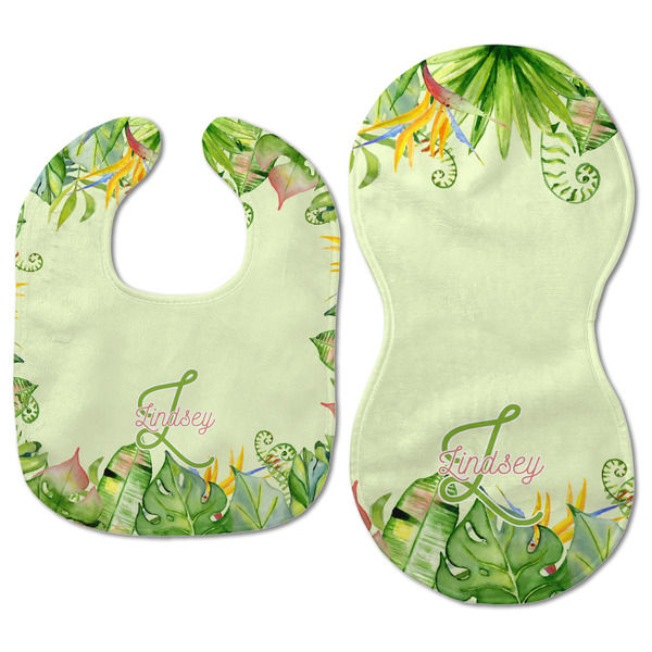 Tropical Leaves Border Baby Bib & Burp Set - Approval (new bib & burp)