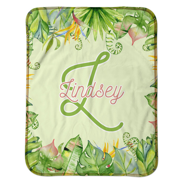 Tropical Leaves Border Baby Sherpa Blanket - Flat