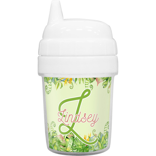 Custom Tropical Leaves Border Baby Sippy Cup (Personalized)