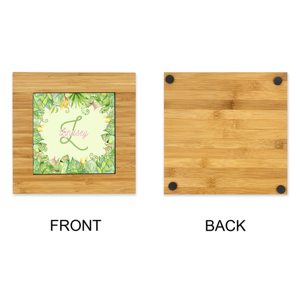 Tropical Leaves Border Bamboo Trivet with 6" Tile - APPROVAL