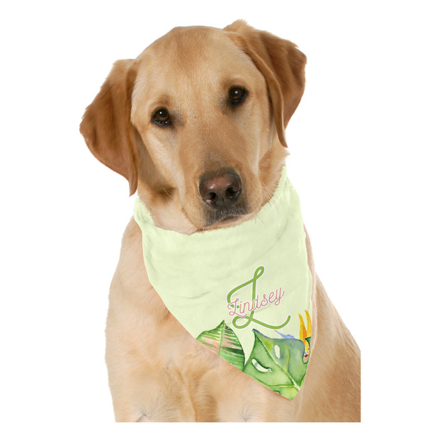 Custom Tropical Leaves Border Dog Bandana Scarf w/ Name and Initial