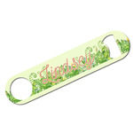 Tropical Leaves Border Bar Bottle Opener - White w/ Name and Initial