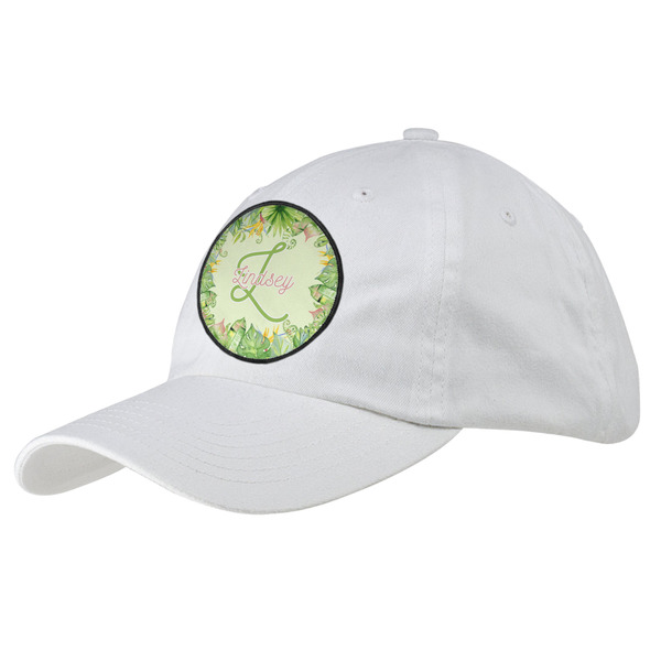 Custom Tropical Leaves Border Baseball Cap - White (Personalized)