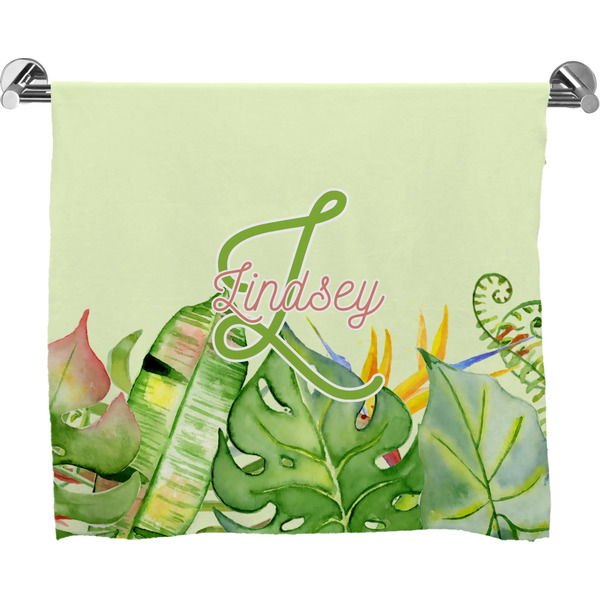 Custom Tropical Leaves Border Bath Towel (Personalized)