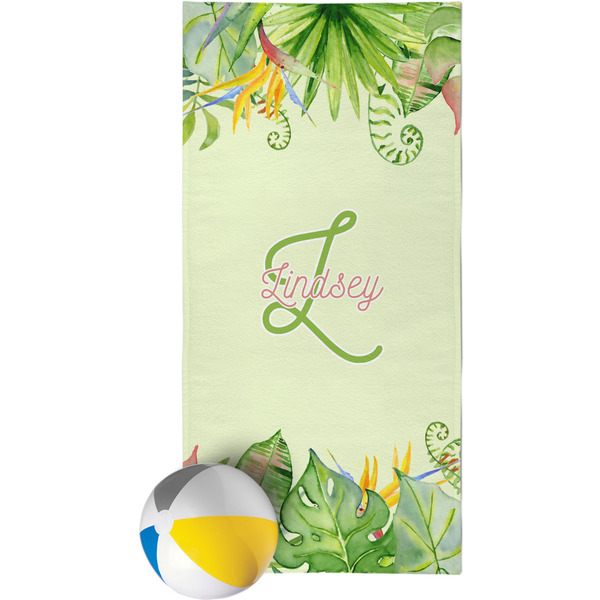 Custom Tropical Leaves Border Beach Towel (Personalized)