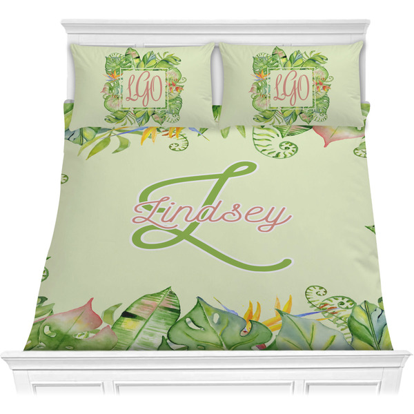 Custom Tropical Leaves Border Comforter Set - Full / Queen (Personalized)