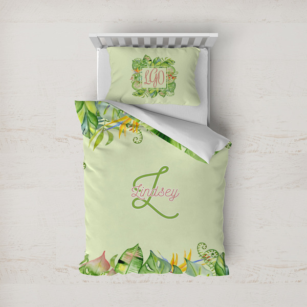 Custom Tropical Leaves Border Duvet Cover Set - Twin (Personalized)
