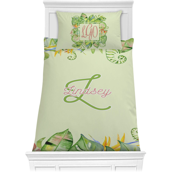 Custom Tropical Leaves Border Comforter Set - Twin (Personalized)
