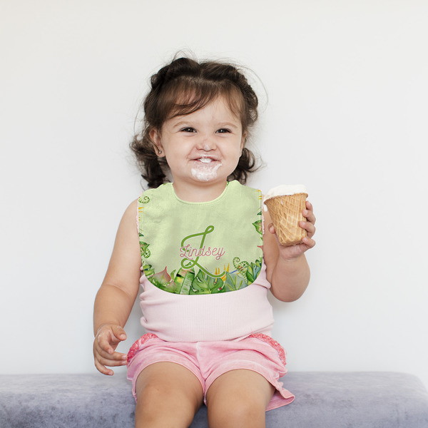 Tropical Leaves Border Bib Lifestyle Girl