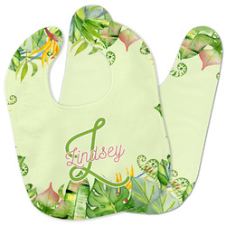 Tropical Leaves Border Baby Bib w/ Name and Initial