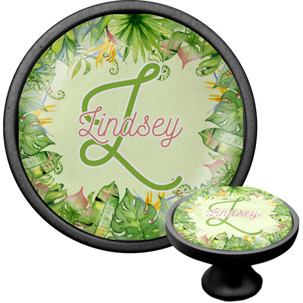 Custom Tropical Leaves Border Cabinet Knob (Black) (Personalized)