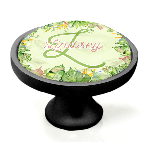 Tropical Leaves Border Black Custom Cabinet Knob (Side)