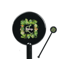 Tropical Leaves Border 5.5" Round Plastic Stir Sticks - Black - Single Sided (Personalized)