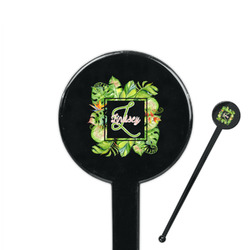 Tropical Leaves Border 7" Round Plastic Stir Sticks - Black - Double Sided (Personalized)
