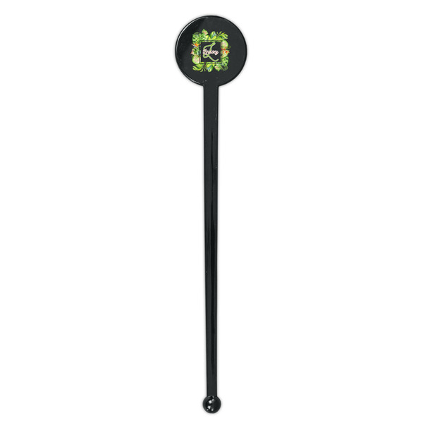 Tropical Leaves Border Black Plastic 7" Stir Stick - Round - Single Stick