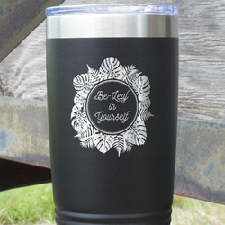 Tropical Leaves Border 20 oz Stainless Steel Tumbler - Black - Single Sided (Personalized)