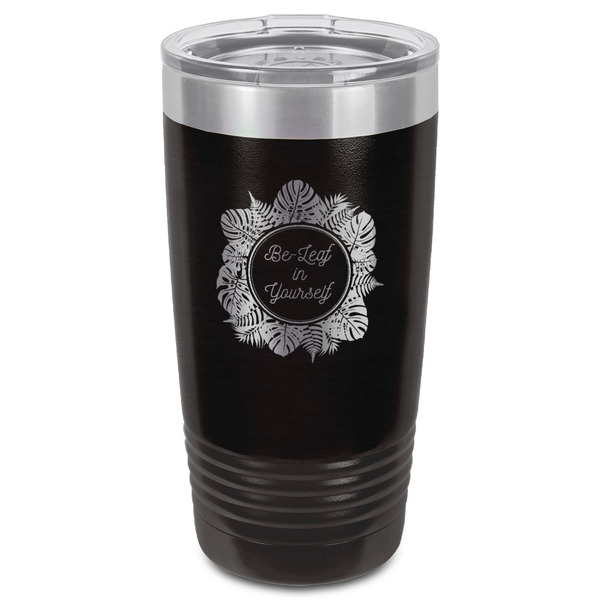 Tropical Leaves Border Black Polar Camel Tumbler - 20oz - Front