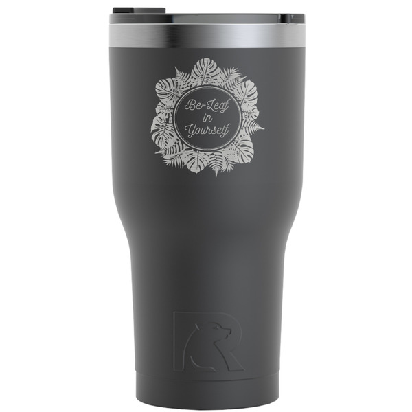 Custom Tropical Leaves Border RTIC Tumbler - Black - Engraved Front (Personalized)