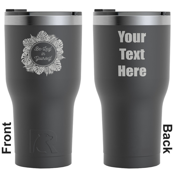 Custom Tropical Leaves Border RTIC Tumbler - Black - Engraved Front & Back (Personalized)