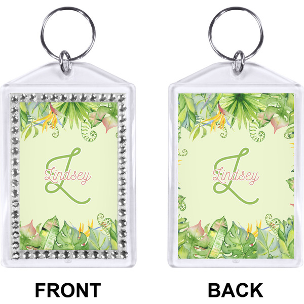 Tropical Leaves Border Bling Keychain (Front + Back)