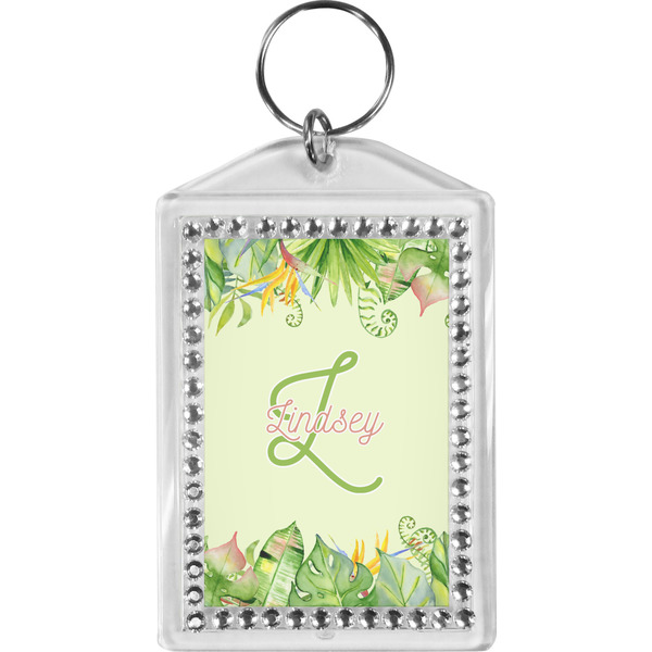 Custom Tropical Leaves Border Bling Keychain (Personalized)