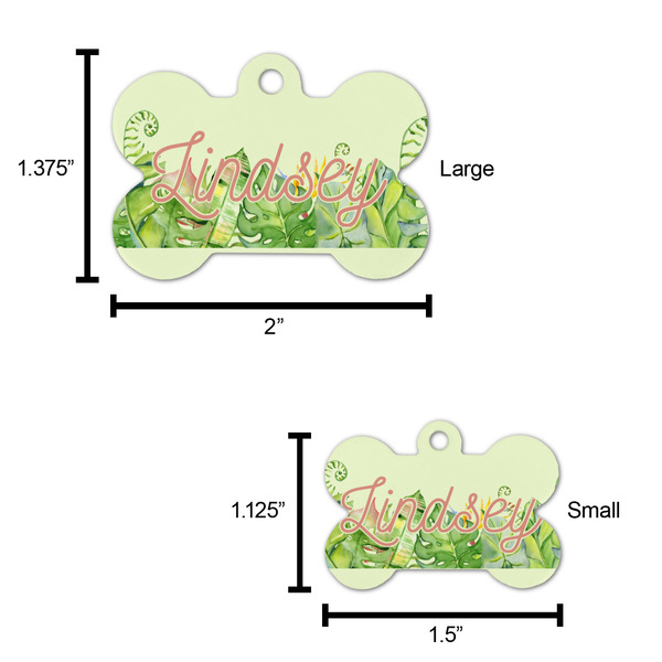 Tropical Leaves Border Bone Shaped Dog ID Tag - Large - Scale