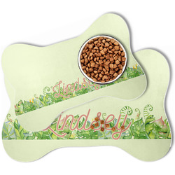 Tropical Leaves Border Bone Shaped Dog Food Mat (Personalized)