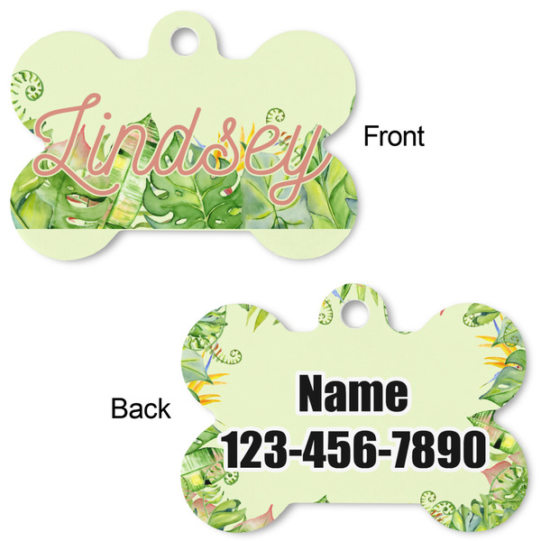 Tropical Leaves Border Bone Shaped Dog Tag - Front & Back