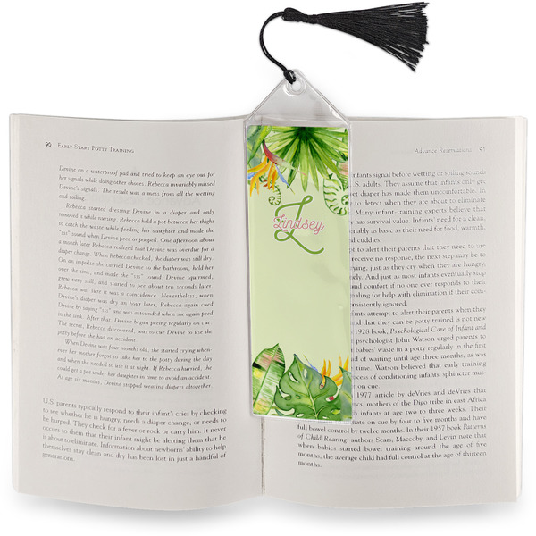 Tropical Leaves Border Bookmark with tassel - In book