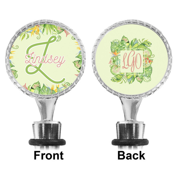 Tropical Leaves Border Bottle Stopper - Front and Back
