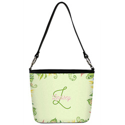Tropical Leaves Border Bucket Bag w/ Genuine Leather Trim (Personalized)