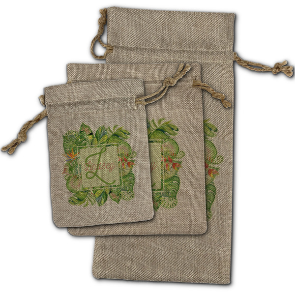 Tropical Leaves Border Burlap Gift Bags - (PARENT MAIN) All Three