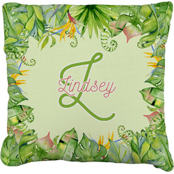 Tropical Leaves Border Faux-Linen Throw Pillow 16" (Personalized)