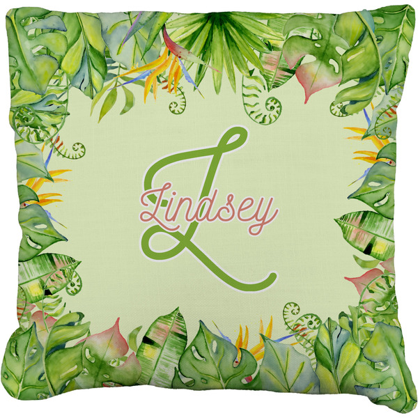 Custom Tropical Leaves Border Faux-Linen Throw Pillow 16" (Personalized)