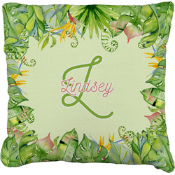 Tropical Leaves Border Faux-Linen Throw Pillow 20" (Personalized)