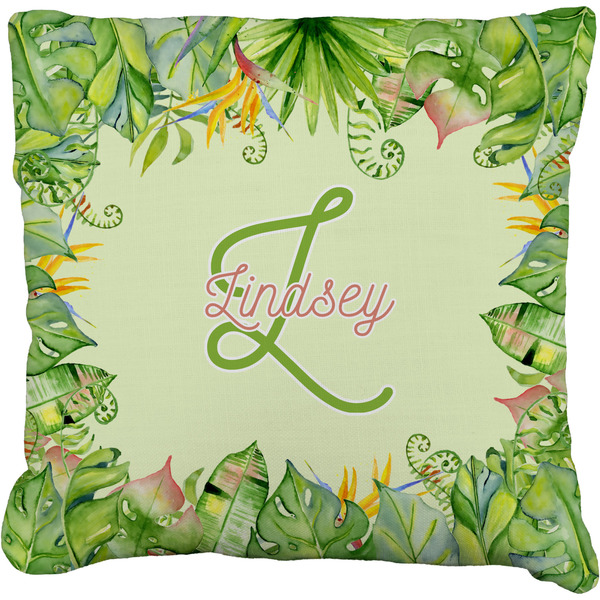 Custom Tropical Leaves Border Faux-Linen Throw Pillow 26" (Personalized)