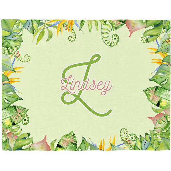 Custom Tropical Leaves Border Woven Fabric Placemat - Twill w/ Name and Initial