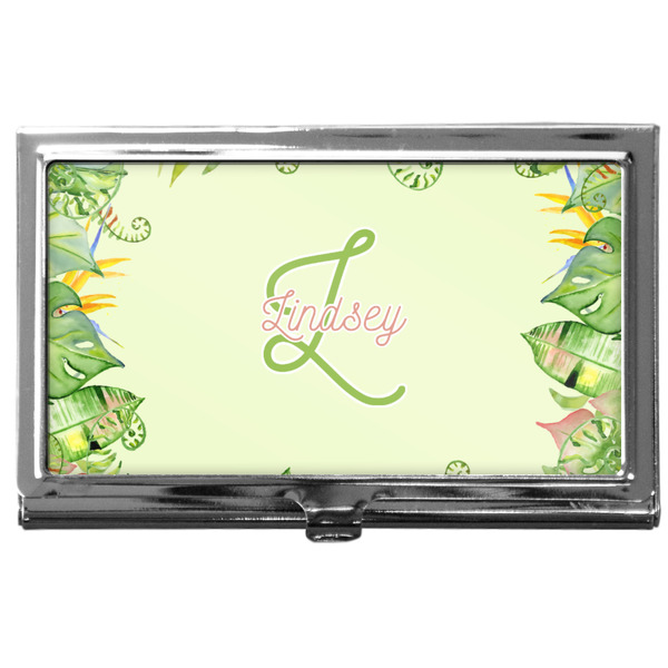 Custom Tropical Leaves Border Business Card Case