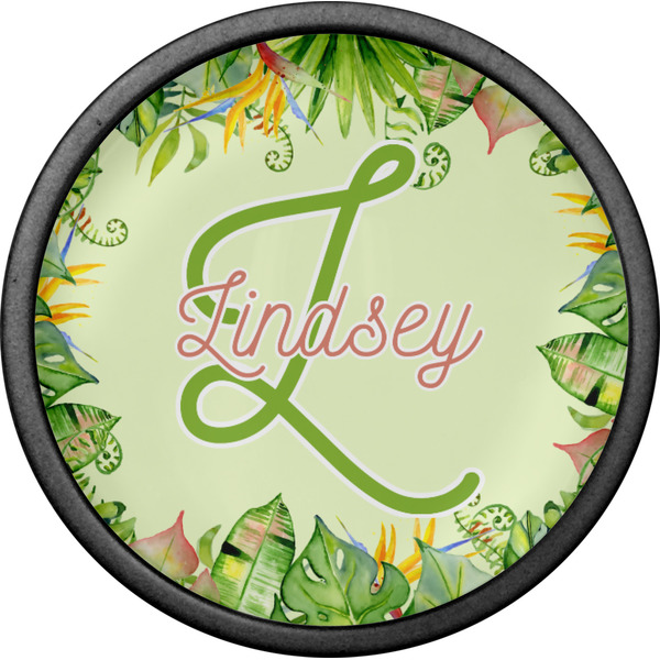 Tropical Leaves Border Cabinet Knob - Black - Front