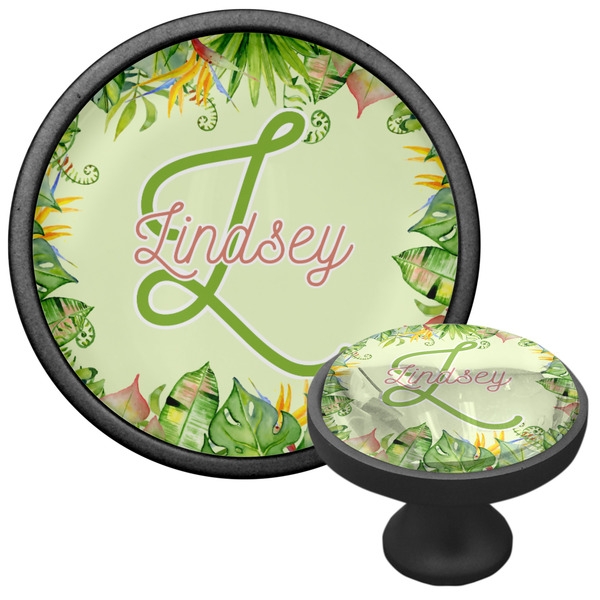 Tropical Leaves Border Cabinet Knob - Black - Multi Angle