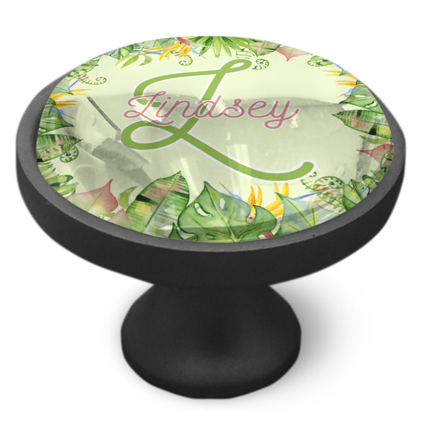 Tropical Leaves Border Cabinet Knob - Black - Side
