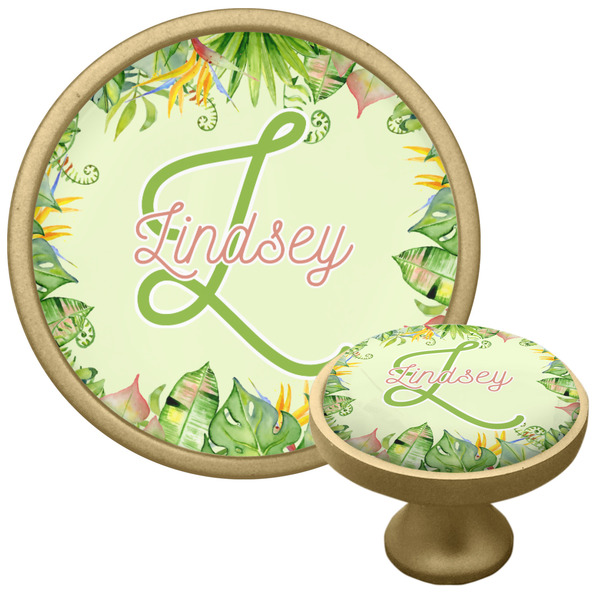 Custom Tropical Leaves Border Cabinet Knob - Gold (Personalized)