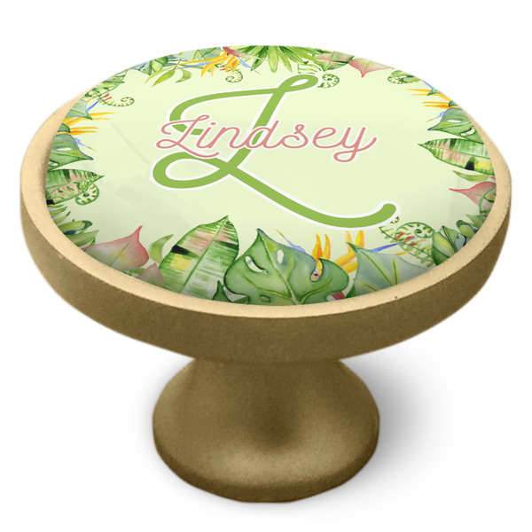 Tropical Leaves Border Cabinet Knob - Gold - Side