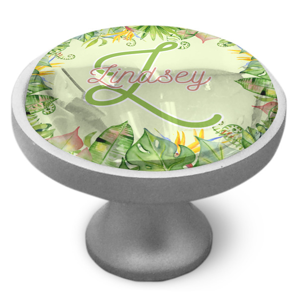 Tropical Leaves Border Cabinet Knob - Nickel - Side